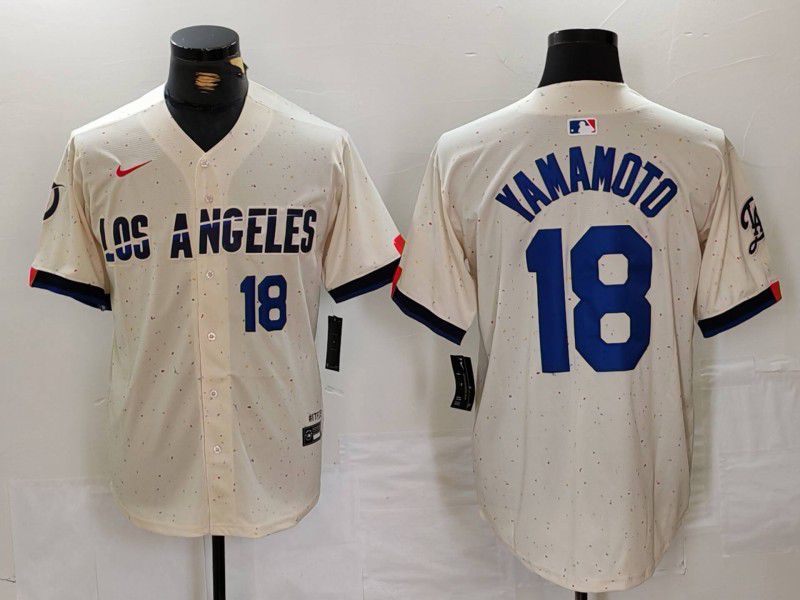 Men Los Angeles Dodgers #18 Yamamoto Cream Fashion Nike Game MLB Jersey style 33->los angeles dodgers->MLB Jersey